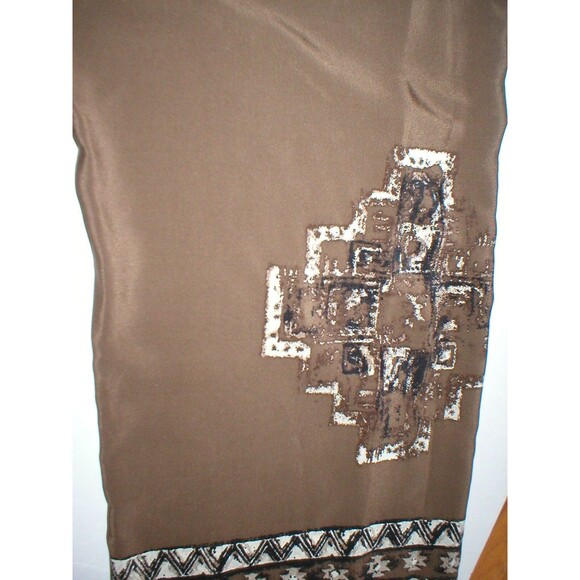 Womens Worth New York $498 4 USA Print Silk Pants Brown White Wide Ethnic Border - Picture 7 of 9